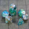 CiaraQ DND Polyhedral Dice Set with Dice Bag for Dungeons and Dragons RPG MTG Role Playing Table Games (Green Mixed White + Gold Font) view 2