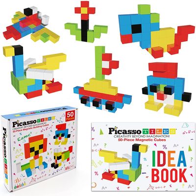 PicassoTiles Magnetic Puzzle Cube 400pcs + 50 pcs + 60pcs, Mix & Match Cubes Sensory Toys STEAM Education Learning Building Block, w/Free Ideabook, Magnets Construction Toy Set Stacking Magnet Kit