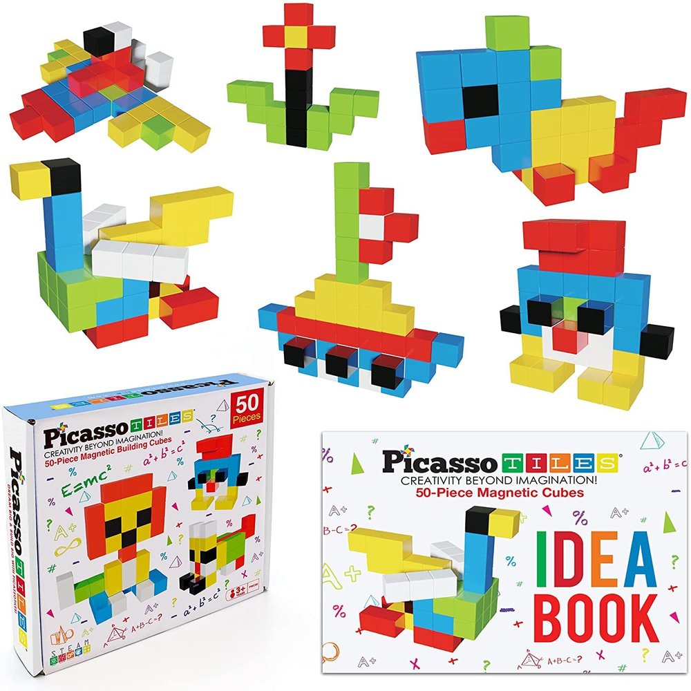 PicassoTiles Magnetic Puzzle Cube 400pcs + 50 pcs + 60pcs, Mix & Match Cubes Sensory Toys STEAM Education Learning Building Block, w/Free Ideabook, Magnets Construction Toy Set Stacking Magnet Kit