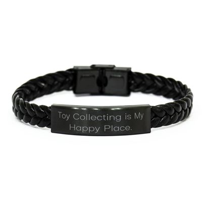 Cool Toy Collecting, Toy Collecting is My Happy Place, Toy Collecting Braided Leather Bracelet from