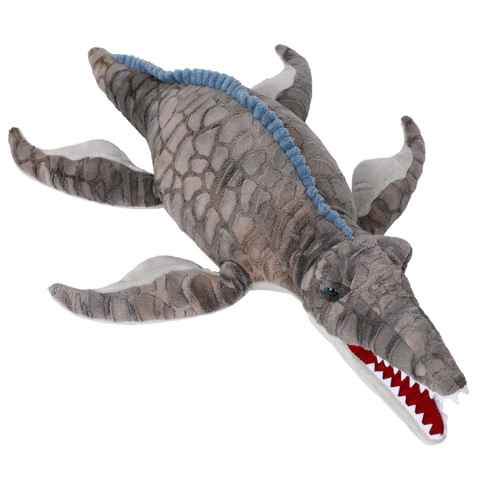 AULUDA Dinosaur Plush Toy, Mosasaurus Stuffed Animal Throw Plushie Pillow Doll, Soft Grey Fluffy Friend Hugging Cushion - Present for Every Age & Occasion