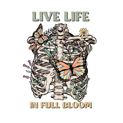 3 Skeleton Ribcage Sticker Live Life Full Bloom Bones Goth Bone Flowers Retro