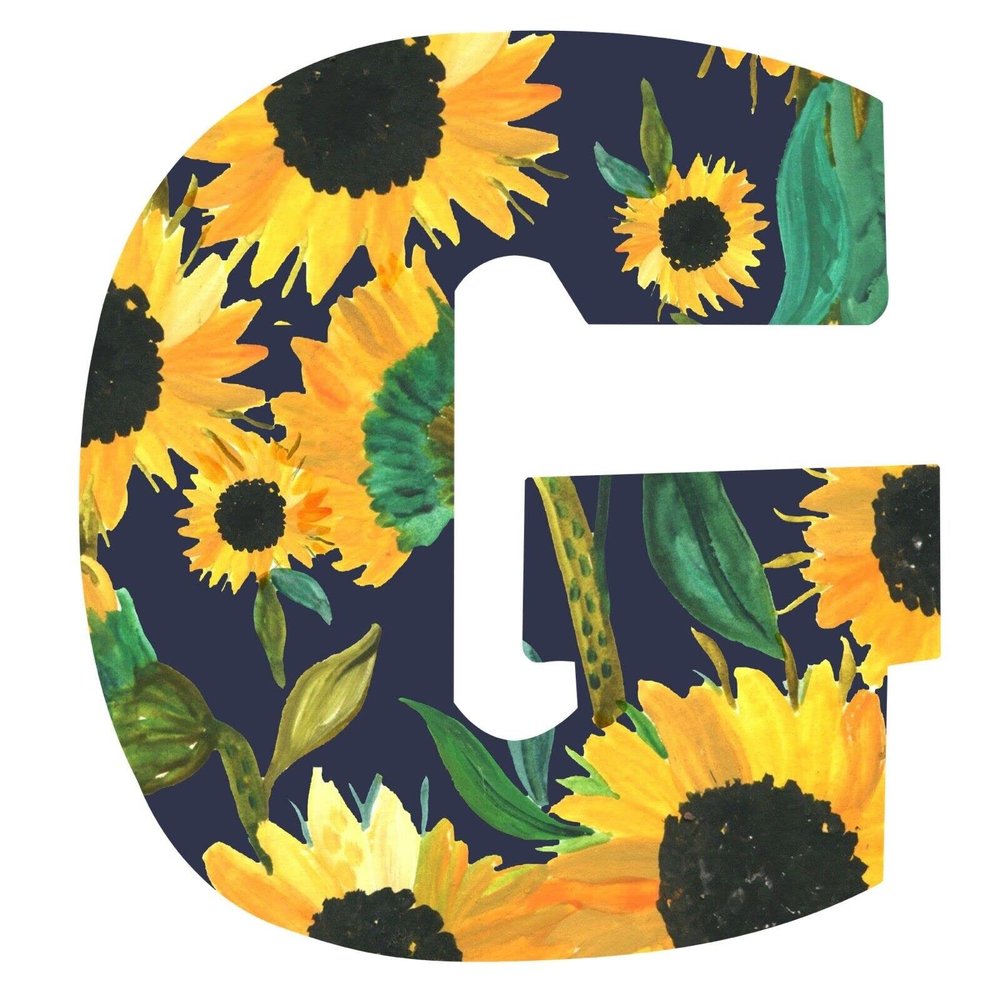 3 Sticker Big Letter Capital G Alphabet Initial Flower SuFor NFLower Blue Yellow