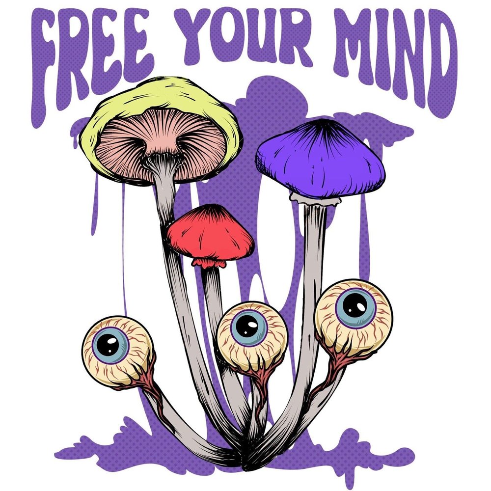 3 Shrooms Sticker Mushroom Psychedelic Art Trippy Peace Hippie Free Your Mind