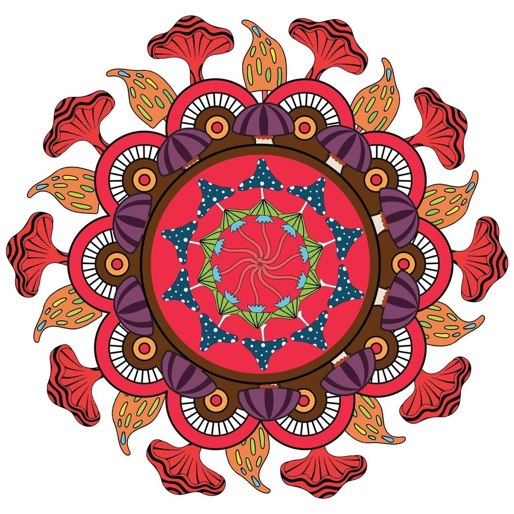 3 Shrooms Sticker Mushroom Mandala Psychedelic Art Trippy Fungus Peace Hippie