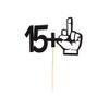 Arthsdite 15+1 Middle Finger Black Glitter Cake Topper - 16th Birthday Party Decorations - Funny Sixteen Years Old Birthday Party Supplies view 3