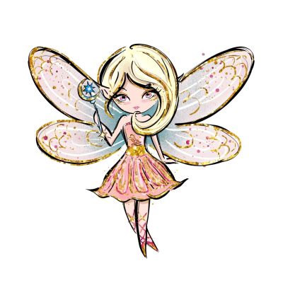 3 Cute Fairy Girl Sticker Magic Fantasy Tiny Faerie Fiction Wings Wand Blonde