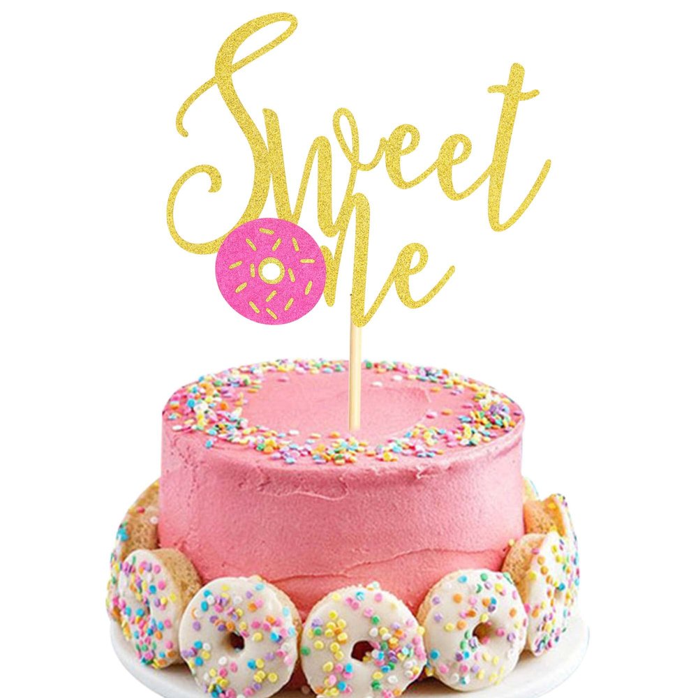 Arthsdite Donut Sweet One Cake Topper, One Cake Topper, 1st Birthday Girl Gold Pink First Birthday Cake Decor, Girl Sweet One Donut Birthday Party Decorations