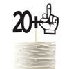 Arthsdite 20+1 Middle Finger Black Glitter Cake Topper - 21st Birthday Party Decorations - Funny Twenty One Years Old Birthday Party Supplies view 1