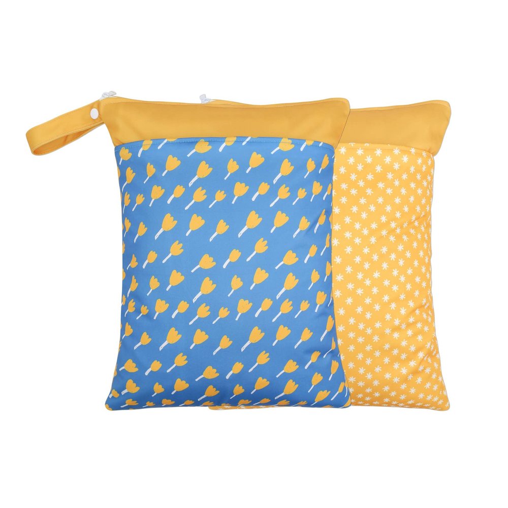 2 Pack Wet Dry Bags for Baby Diapers&Breast Pump Part, Waterproof Reusable Wet Bag with Two Zipper Pockets, Beach Pool Gym Bag Stroller Yoga Toiletries Daycare Organizer, 11.8 inch x 15.7inch(Yellow)
