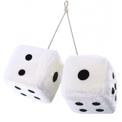 1 Pair White Hanging Dice Vintage Car Plush Rearview Mirror 2.25" Auto Decor
