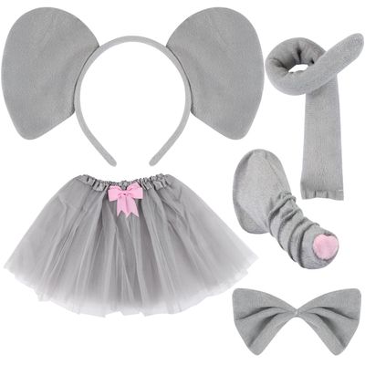 5 Pieces Elephant Costume Set Elephant Ears Headband Nose Tail Bow Tie Tutu Skirt Animal Fancy Dress Costume Kit Party Accessories for Halloween,Birthday,Christmas,Cosplay Dress Up Party Decorations