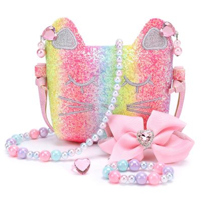 Mibasies Purse for Little Girls Dress Up Jewelry Pretend Play Kids Accessories Gifts Presents (Pink Rainbow1)