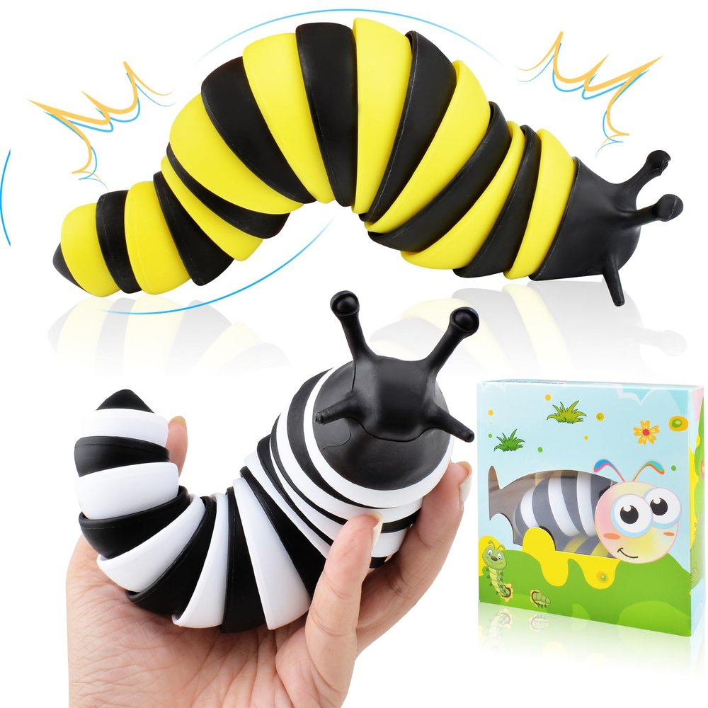 Cevioce Fidget Slug Toy, Sensory Slug Fidget Toy for Kids & Adults, 2 PCS Cute 3D Articulated Sensory Toys - Can Be Spliced, SafeExercise Wrist Strength & Stress Relief, Great Gift for ADHD Autism B