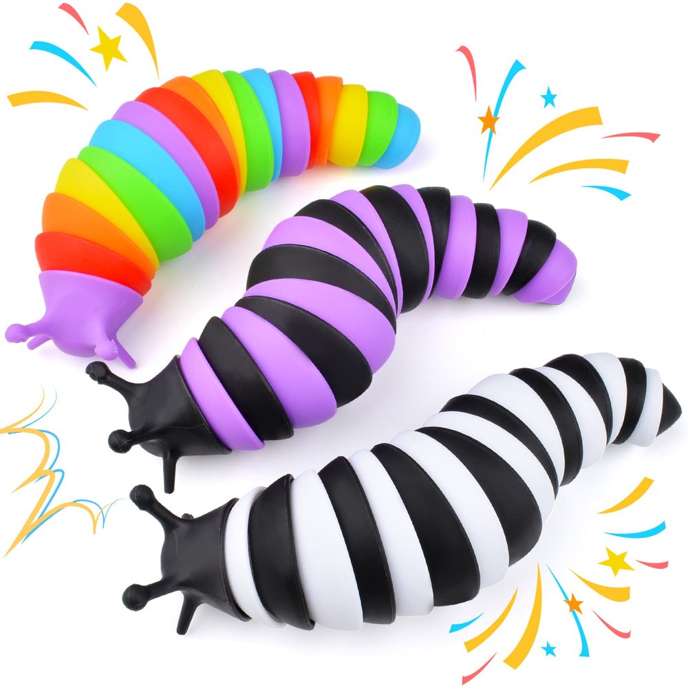 Cevioce Fidget Slug Toy 3Pcs Autism Sensory Toys for Autistic Children Toddler - Valentines Day Gifts for Kids Girls Boys Airplane Car Travel Essential Toys Slug Fidget Toys for Kids & Adults