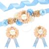 SUSSURRO Teddy Bear Maternity Sash Mummy to Be Daddy to Be Corsage Pin Set Blue Flower Baby Shower Sash Belly Belt for Gender Reveal Bear Baby Shower Decorations view 1