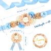 SUSSURRO Teddy Bear Maternity Sash Mummy to Be Daddy to Be Corsage Pin Set Blue Flower Baby Shower Sash Belly Belt for Gender Reveal Bear Baby Shower Decorations view 2