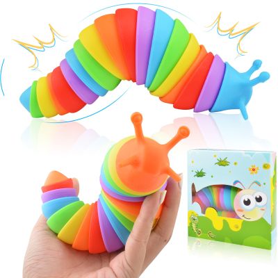 Cevioce Fidget Slug Toy, Sensory Slug Fidget Toy for Kids & Adults, 2 PCS Cute 3D Articulated Sensory Toys - Can Be Spliced, SafeExercise Wrist Strength & Stress Relief, Great Gift for ADHD Autism A