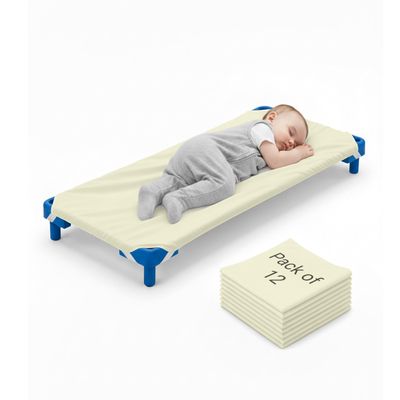 22" x 52" Daycare Cot Sheets Pack of 12 Fitted Toddler Nap Mat Covers Soft Breathable Microfiber Poly-Cotton Standard Preschool Hypoallergenic Durable Machine Washable Ivory