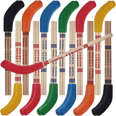 TIHOOD 24PCS Hockey Pencils and Erasers - Bulk 9 Inch Hockey Stick Sports Theme Party Supplies, Fun Cool Pencils for Hockey Fans, Students, Stocking Stuffers and Goodie Bag Birthday Party Favors