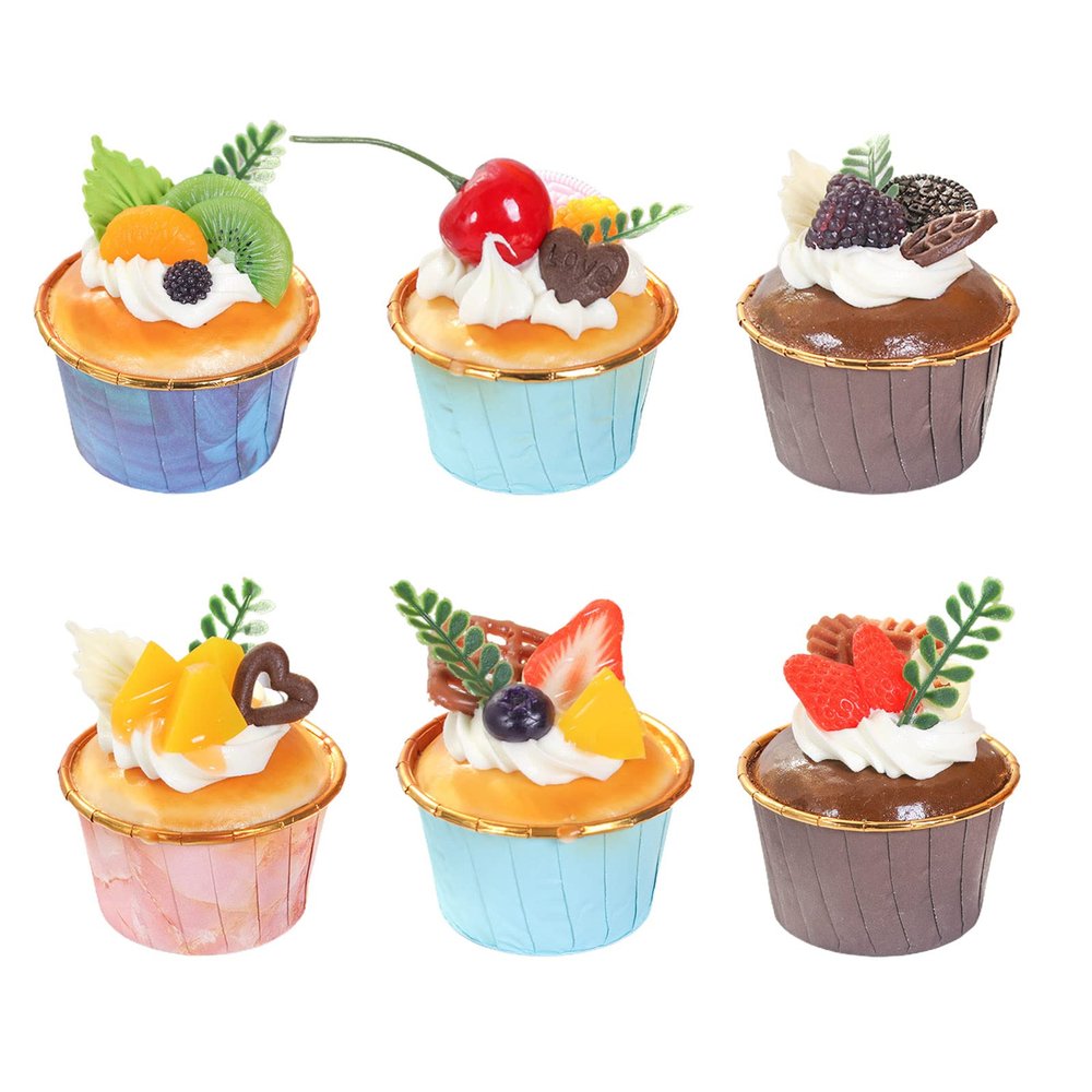 Firlar 6 Pcs Fake Cupcake Model, Artificial Fruit Cake Fake Simulation Realistic Food, Faux Cakes Simulation Realistic Cupcake Bread Dessert,Simulation Realistic Muffin Bread Dessert Home Party Decor