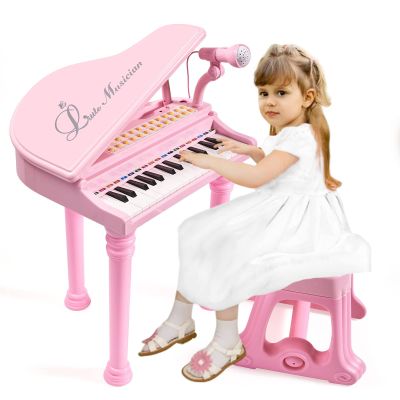 Conomus 31 Keys Piano Keyboard Toy for Kids, Birthday Gift for 1 2 Year Old GirlsPink Musical Piano Toy for Toddlers with Microphone and Stool