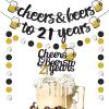 21st Birthday Decorations for Her Him - 21st Birthday Banner, Cheers and Beers to 21 Years Cake Topper, Glittery Circle Dots Garland Party Supply (Black Gold) view 1
