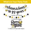 21st Birthday Decorations for Her Him - 21st Birthday Banner, Cheers and Beers to 21 Years Cake Topper, Glittery Circle Dots Garland Party Supply (Black Gold) view 2