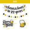 21st Birthday Decorations for Her Him - 21st Birthday Banner, Cheers and Beers to 21 Years Cake Topper, Glittery Circle Dots Garland Party Supply (Black Gold) view 3