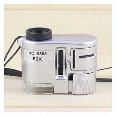Microscope Accessories Kit 60X Mini Pocket Microscope Handheld Magnifying Glass Focusing Adjusted Loupe with LED Light Microscope Slides (Color : Silver)