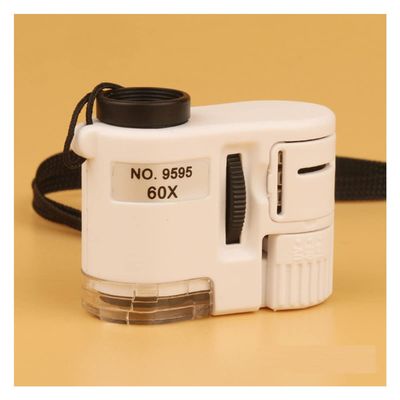Microscope Accessories Kit 60X Mini Pocket Microscope Handheld Magnifying Glass Focusing Adjusted Loupe with LED Light Microscope Slides (Color : White)