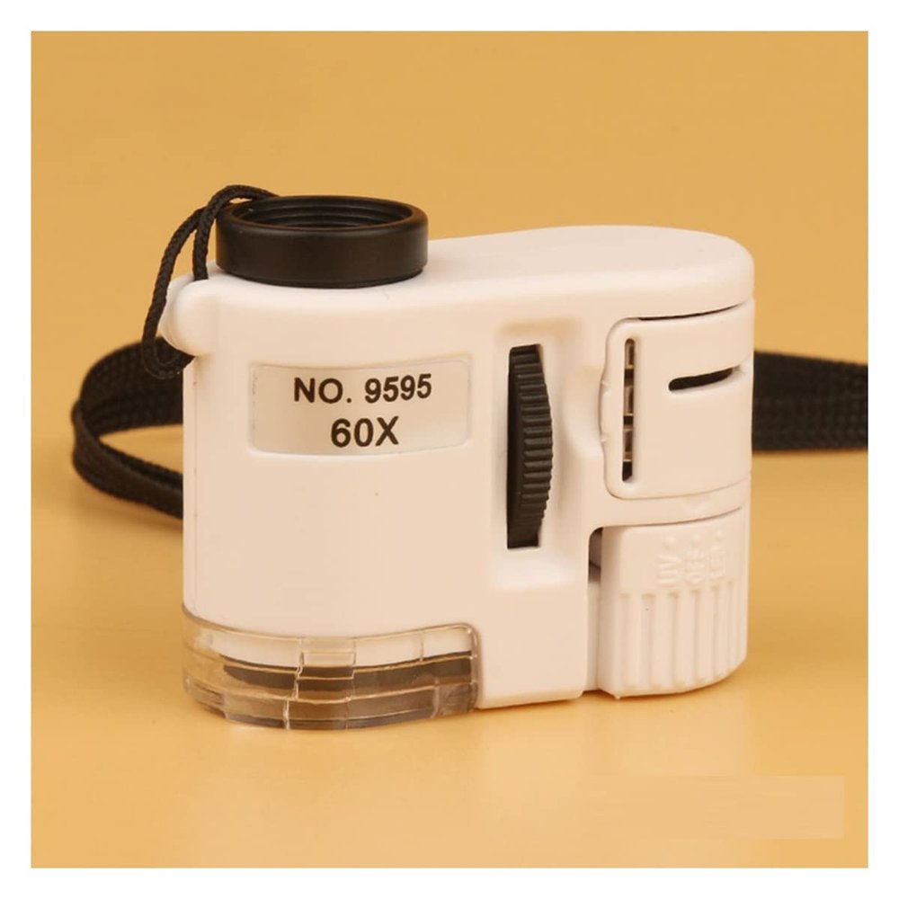 Microscope Accessories Kit 60X Mini Pocket Microscope Handheld Magnifying Glass Focusing Adjusted Loupe with LED Light Microscope Slides (Color : White)