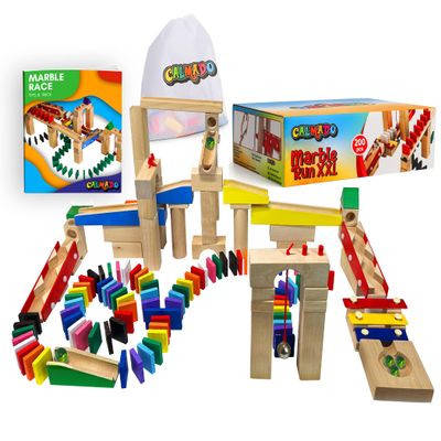 Calmado - 200 pcs Marble Run Wooden Set/Ball Track Set for Kids/Girls/Boys Made of Beech Wood + Bag + Instructions