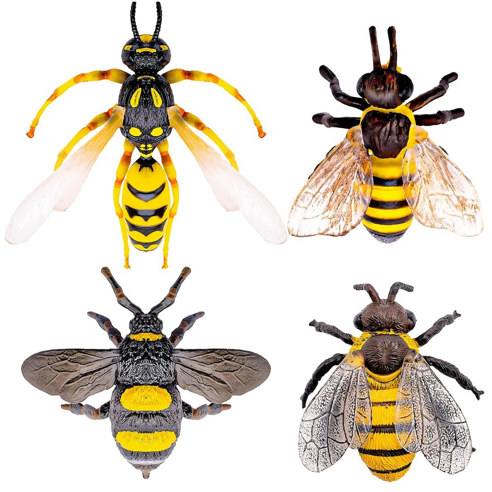 Bbiamsleep 4 Pcs Bee Figurine Set Realistic Bee Figure Honeybee Figurines Bees Model Various Bees Model Fake Bees Animal Figures Insect Toy for Science Project Cake Topper