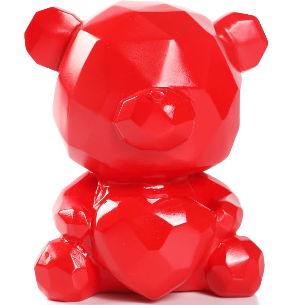 Bear Piggy Bank, Cute Geometry Money Bank, Unbreakable Coin Bank for Girls and Boys, Great Birthday GiftBear Red