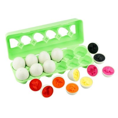 Dimple 12 Dinosaur Egg Matching Toy Play Eggs Easter w/ Holder - Toys for Toddlers STEM Colors & Shapes Recognition Kids Educational Color Sorting Eggs, Multicolored