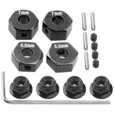 ShareGoo Aluminum 12mm Hex Wheel Hubs Hex Adapter & Flanged Lock Nuts Compatible with Traxxas 2WD Slash Rustler Stampede 1/10 RC Car (Black)