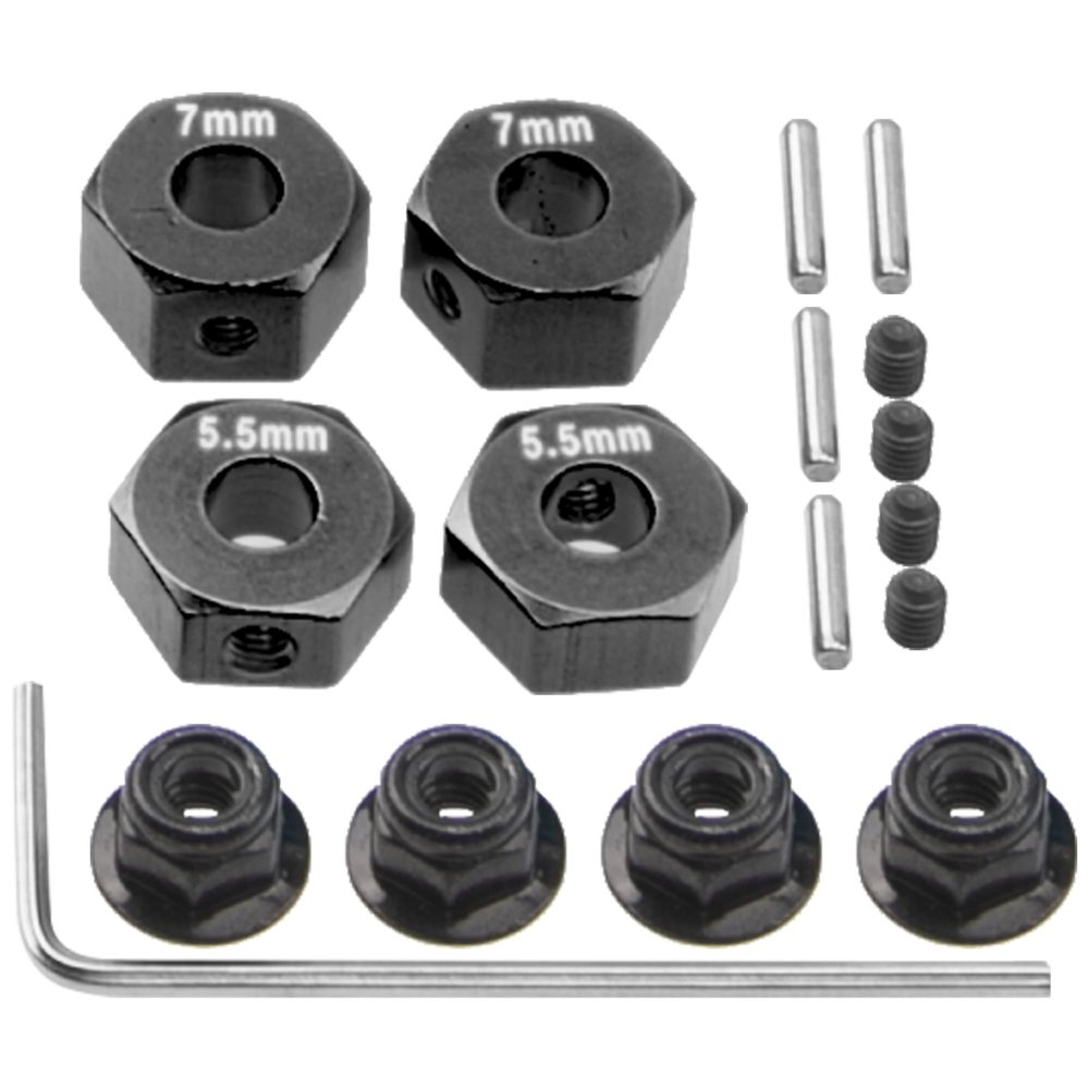 ShareGoo Aluminum 12mm Hex Wheel Hubs Hex Adapter & Flanged Lock Nuts Compatible with Traxxas 2WD Slash Rustler Stampede 1/10 RC Car (Black)