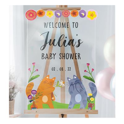 Cute Cats Baby Shower Welcome Sign - Personalized Baby Shower Sign - Baby Shower Party Poster Sign - Baby Shower Party Decoration Welcome Sign (Paper)