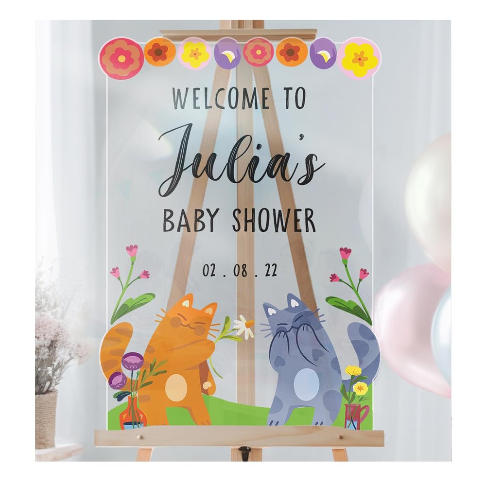 Cute Cats Baby Shower Welcome Sign - Personalized Baby Shower Sign - Baby Shower Party Poster Sign - Baby Shower Party Decoration Welcome Sign (Paper)