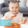 Bumkins Baby Utensils Set, Chewtensils Silicone Spoons for Dipping, Self-Feeding, Baby Led Weaning, Trainer Learning, First Stage Eating, Soft Practice Fork and Spoon, Babies 6 Months, Clay view 2