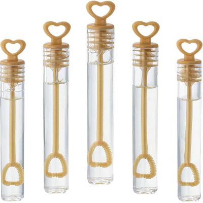 GIFTEXPRESS Bubble Wands Party Favors - 96 Pack Mini 4.25" Tall Gold Color Heart Bubble Sticks - 0.2 Fl Oz / 5 mL Tube of Non Toxic Bubbles Solution for Kids