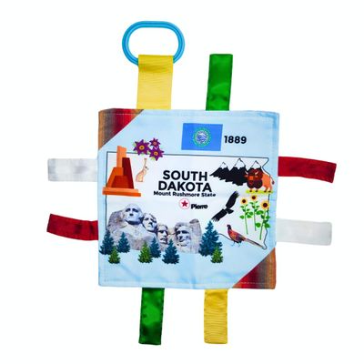 Baby Jack & Co 8x8 Learning Lovey South Dakota State Tag Stroller Toy for Babies - Crinkle Toys for Developing Five Senses - Learn About Capitals - Travel with Baby Jack - BPA Free Clip