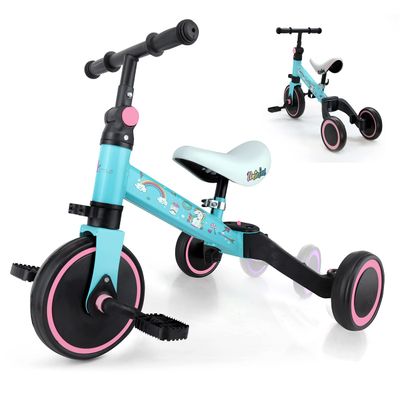 Hurtle 3 in 1 Kids Tricycles-Balance Training Bike Convertible Toddler Walker Riding Toys for 10 Month to 3 Year Old Boys Girls w/Removable Pedals, Carbon Steel Frame, Adjustable Seat Height (Unicorn)