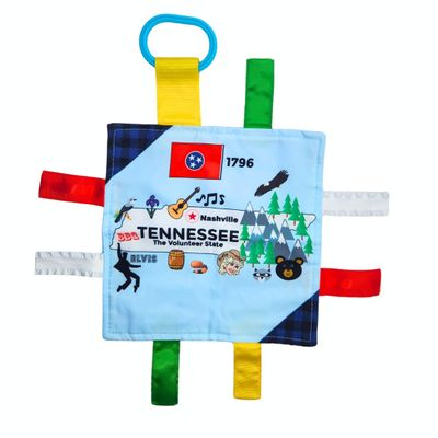 Baby Jack & Co 8x8 Learning Lovey Tennessee State Tag Stroller Toy for Babies - Crinkle Toys for Developing Five Senses - Learn About Capitals - Travel with Baby Jack - BPA Free Clip