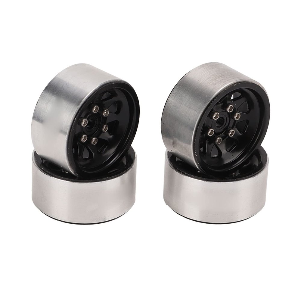Dilwe RC Wheel Hub, 4Pcs RC Metal Wheel Hub Universal RC Car Wheel Rims 1.0" Beadlock Wheel Rims for Axial SCX24 Deadbolt Upgrade Replacement Parts RC Accessories(Black)