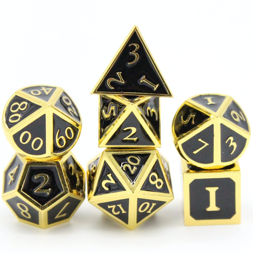 HEIMDALLR Metal D&D Dice Set 7 pcs - Dice Box & Velvet Dice Bag; Metal DND Dice Set D&D (Dungeons and Dragons) w D20 - Blacksmith Craft Dice (Obsidian)