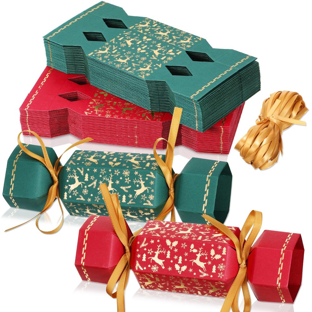 50 Packs Christmas Cracker Kit No Snap Xmas Party Table Favors Snowflake Reindeer DIY Christmas Party Cracker Candy Boxes for Holiday Dinner Decoration Gift (Snowflake)
