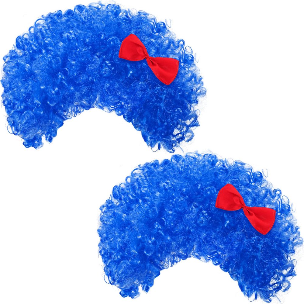 Jutom 2 Pieces Blue Wig Afro Wig Funky Thing Fuzzy Costume for Halloween Outfit Party Accessories 100th Day(Royal Blue)