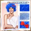 Jutom 2 Pieces Blue Wig Afro Wig Funky Thing Fuzzy Costume for Halloween Outfit Party Accessories 100th Day(Royal Blue) view 2